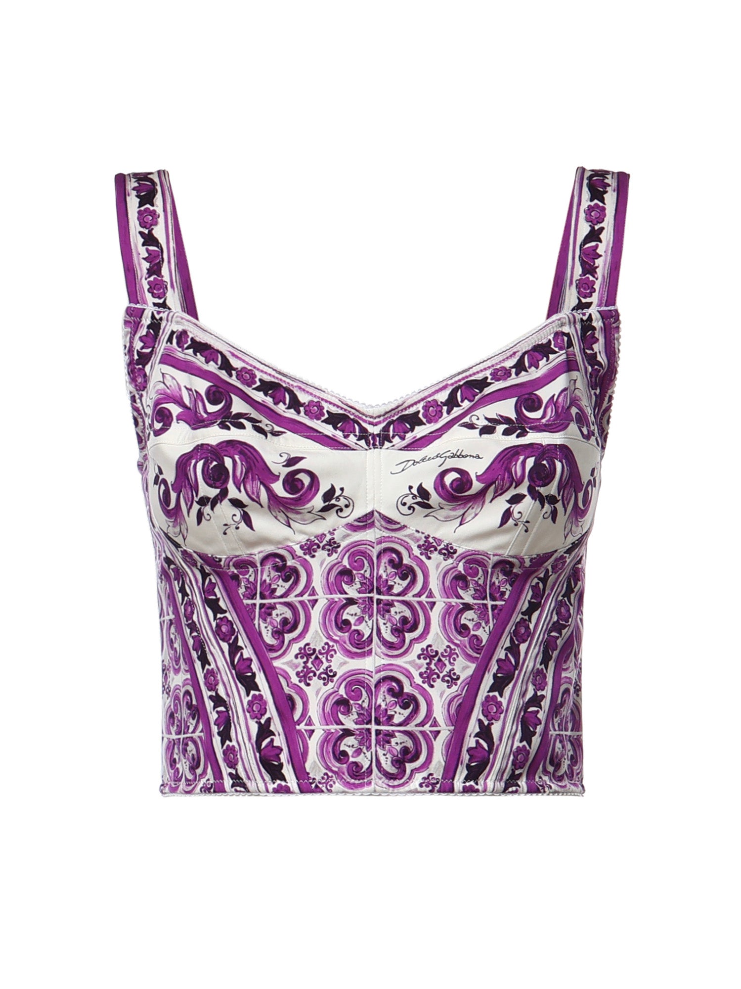 Top bustier in charmeuse stampa Maiolica F7AZ2T HPAB8IP3TN DOLCE & GABBANA 