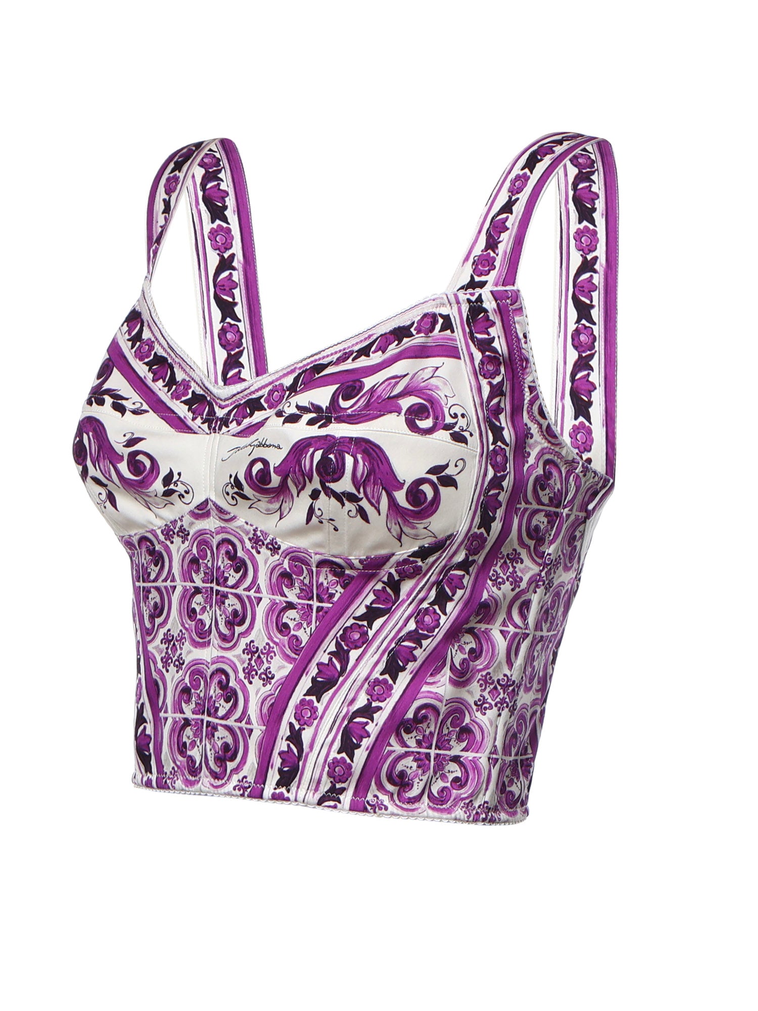 Top bustier in charmeuse stampa Maiolica F7AZ2T HPAB8IP3TN DOLCE & GABBANA 