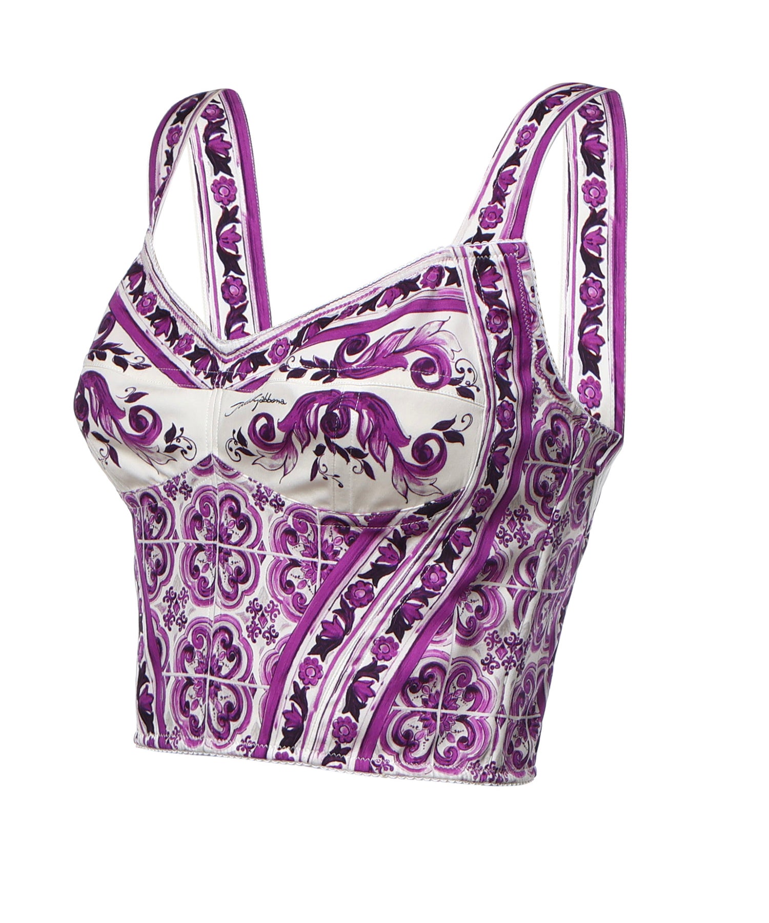 Top bustier in charmeuse stampa Maiolica F7AZ2T HPAB8IP3TN DOLCE & GABBANA 