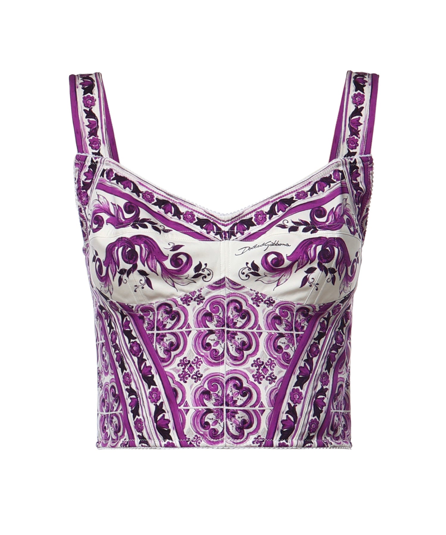 Top bustier in charmeuse stampa Maiolica F7AZ2T HPAB8IP3TN DOLCE & GABBANA 