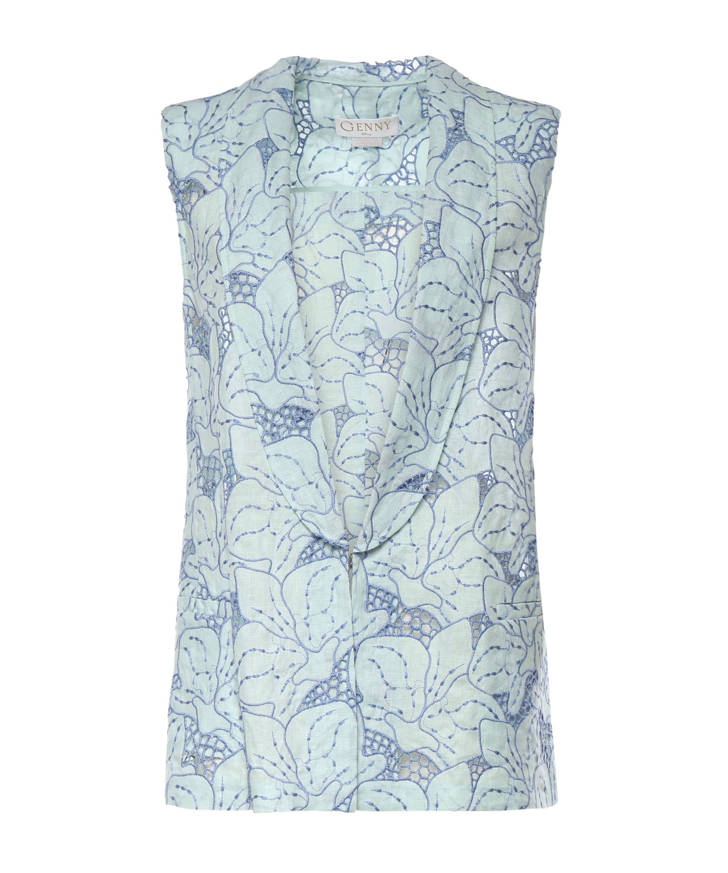 Gilet in lino con ricamo orchidea 80AAP544 NR015V67 GENNY 