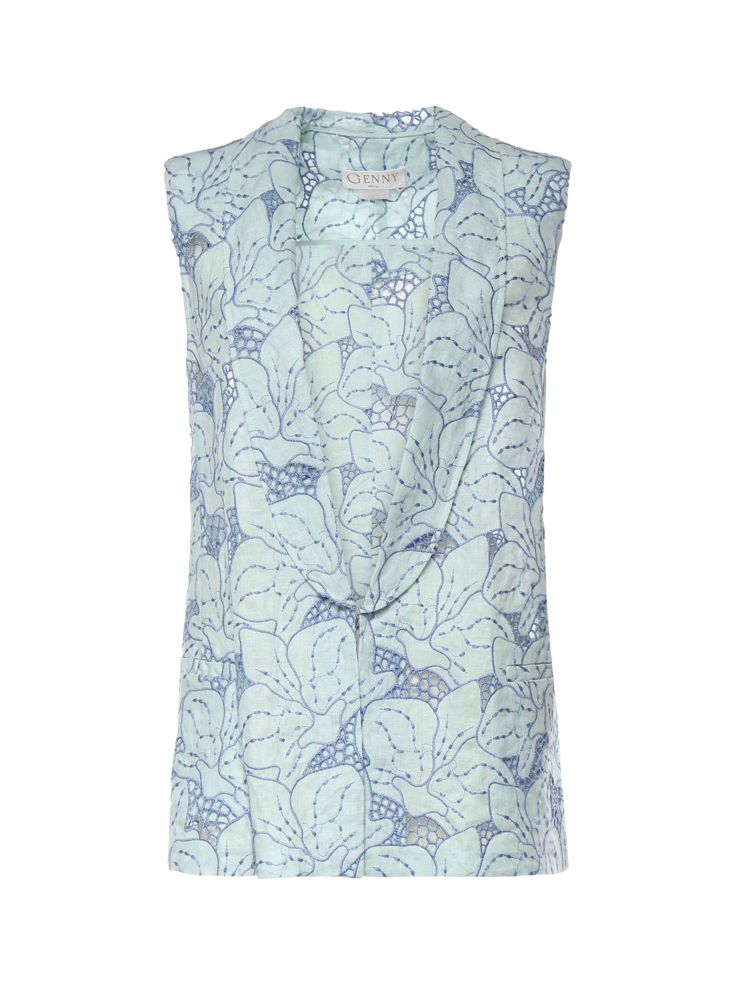 Gilet in lino con ricamo orchidea 80AAP544 NR015V67 GENNY 