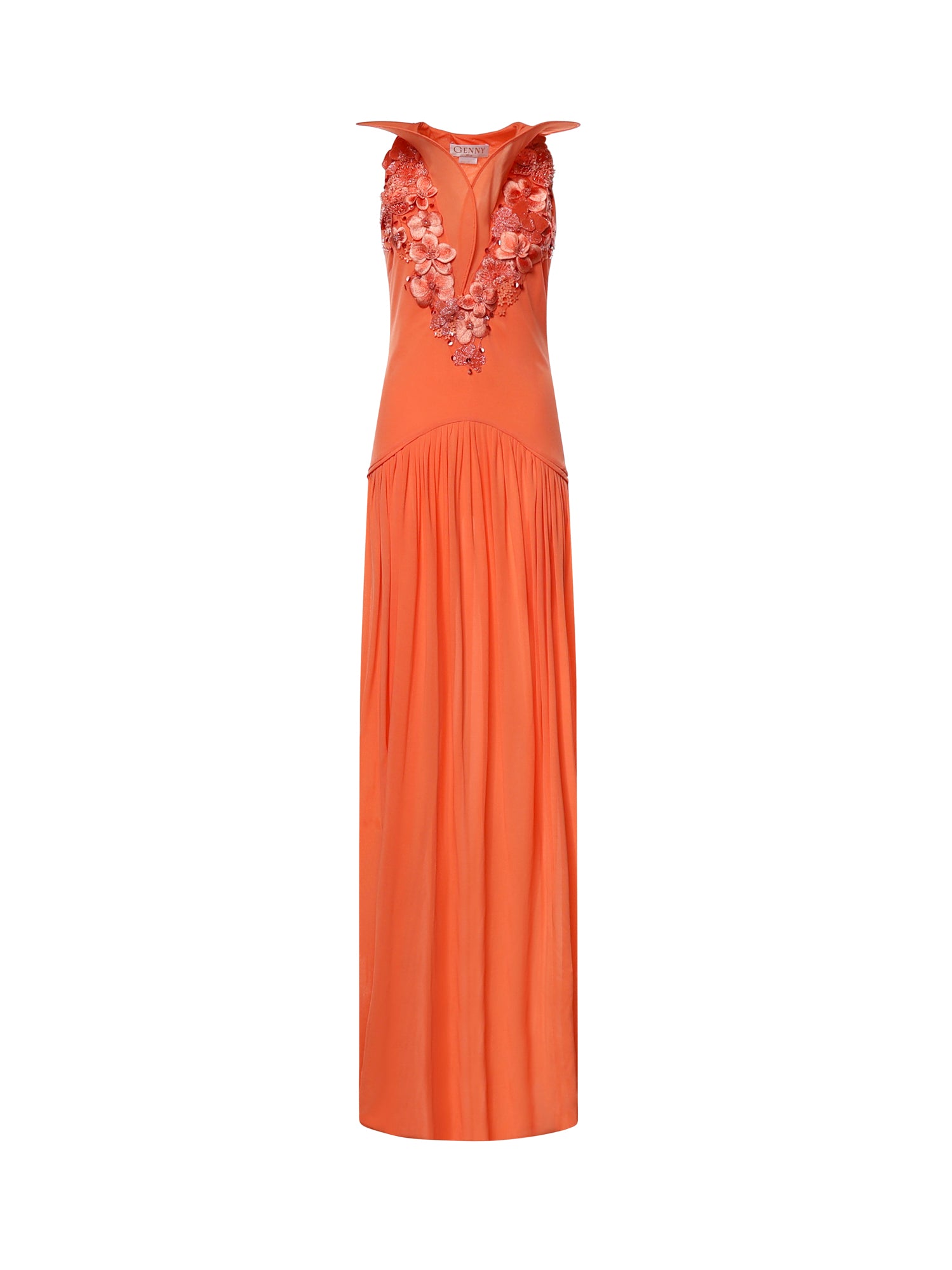 Abito lungo con scollo ricamato 80AJO497 J0300586 GENNY 
