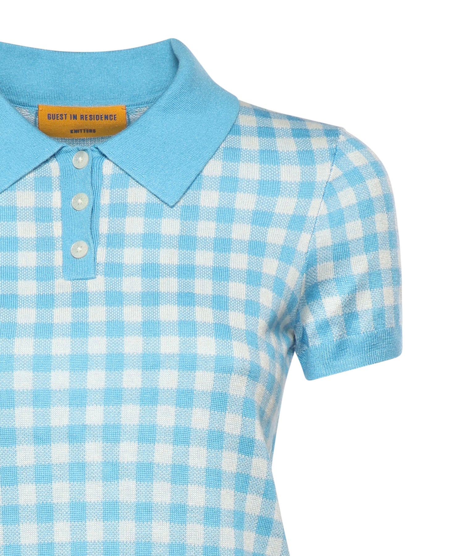 Polo check in misto lino e seta W42422AF SWIMMING POOL/CREAM GUEST IN RESIDENCE 