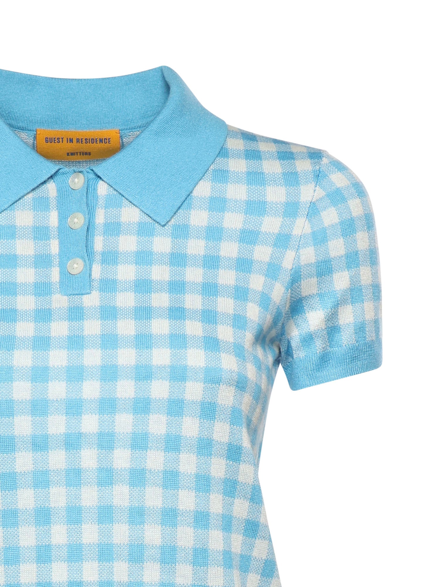 Polo check in misto lino e seta W42422AF SWIMMING POOL/CREAM GUEST IN RESIDENCE 
