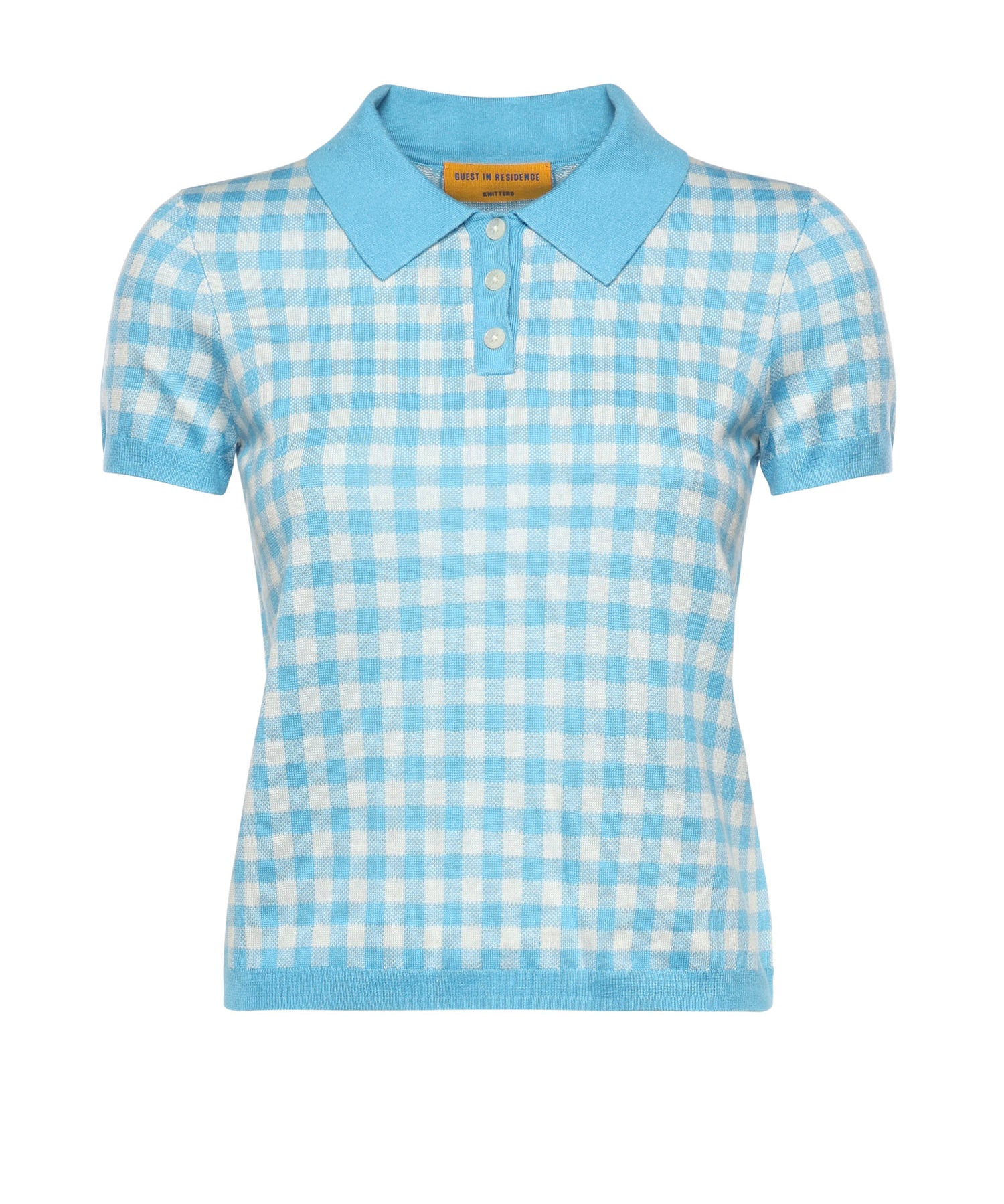 Polo check in misto lino e seta W42422AF SWIMMING POOL/CREAM GUEST IN RESIDENCE 