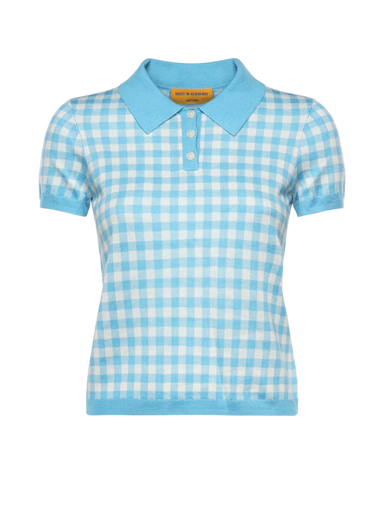 Polo check in misto lino e seta W42422AF SWIMMING POOL/CREAM GUEST IN RESIDENCE 