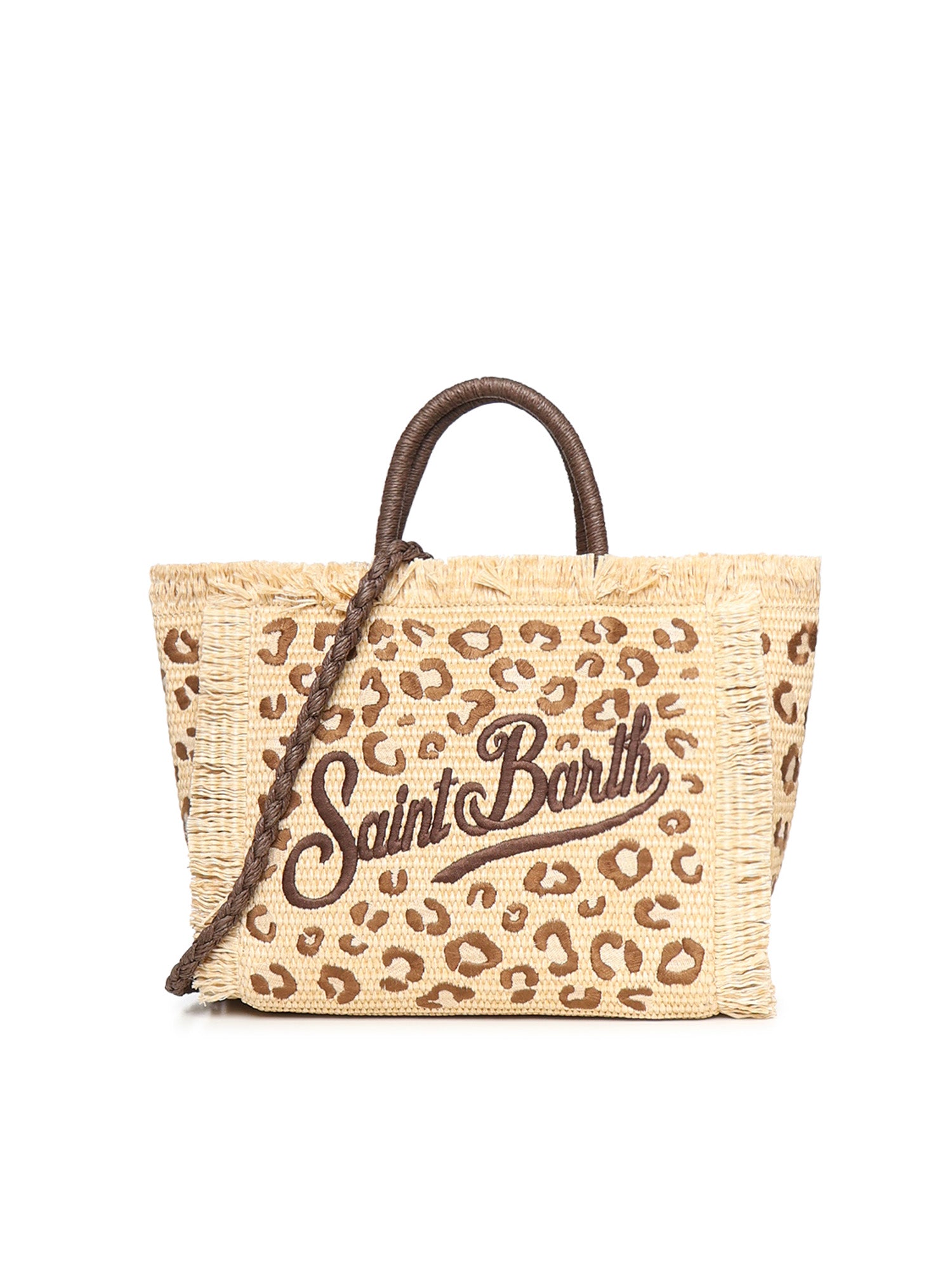 Borsa Colette in tessuto effetto paglia con ricamo leopardato COL0017 00349L MC2 SAINT BARTH 