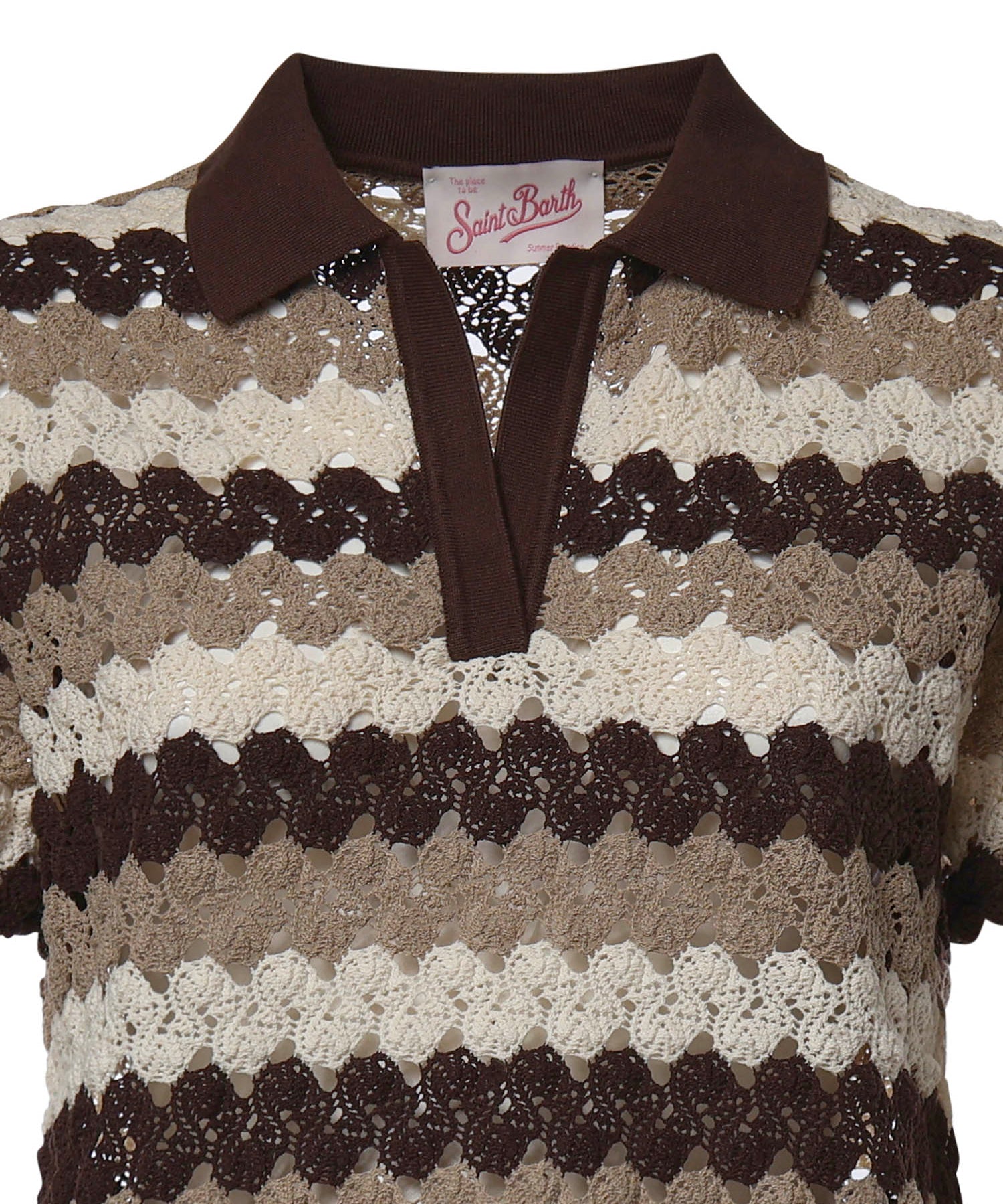 Polo Lala in misto cotone effetto crochet a righe LAA0001 08955L MC2 SAINT BARTH 