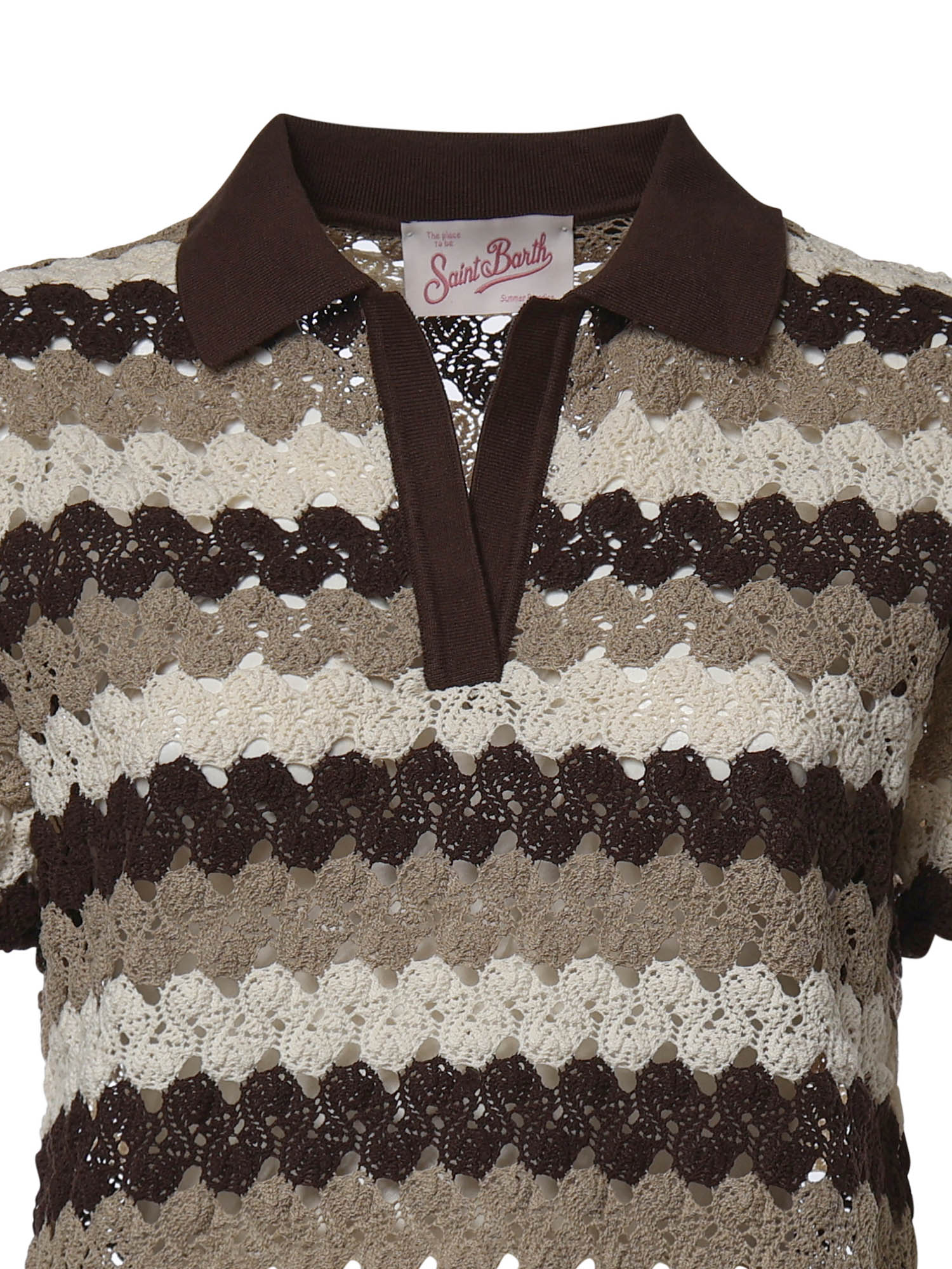 Polo Lala in misto cotone effetto crochet a righe LAA0001 08955L MC2 SAINT BARTH 
