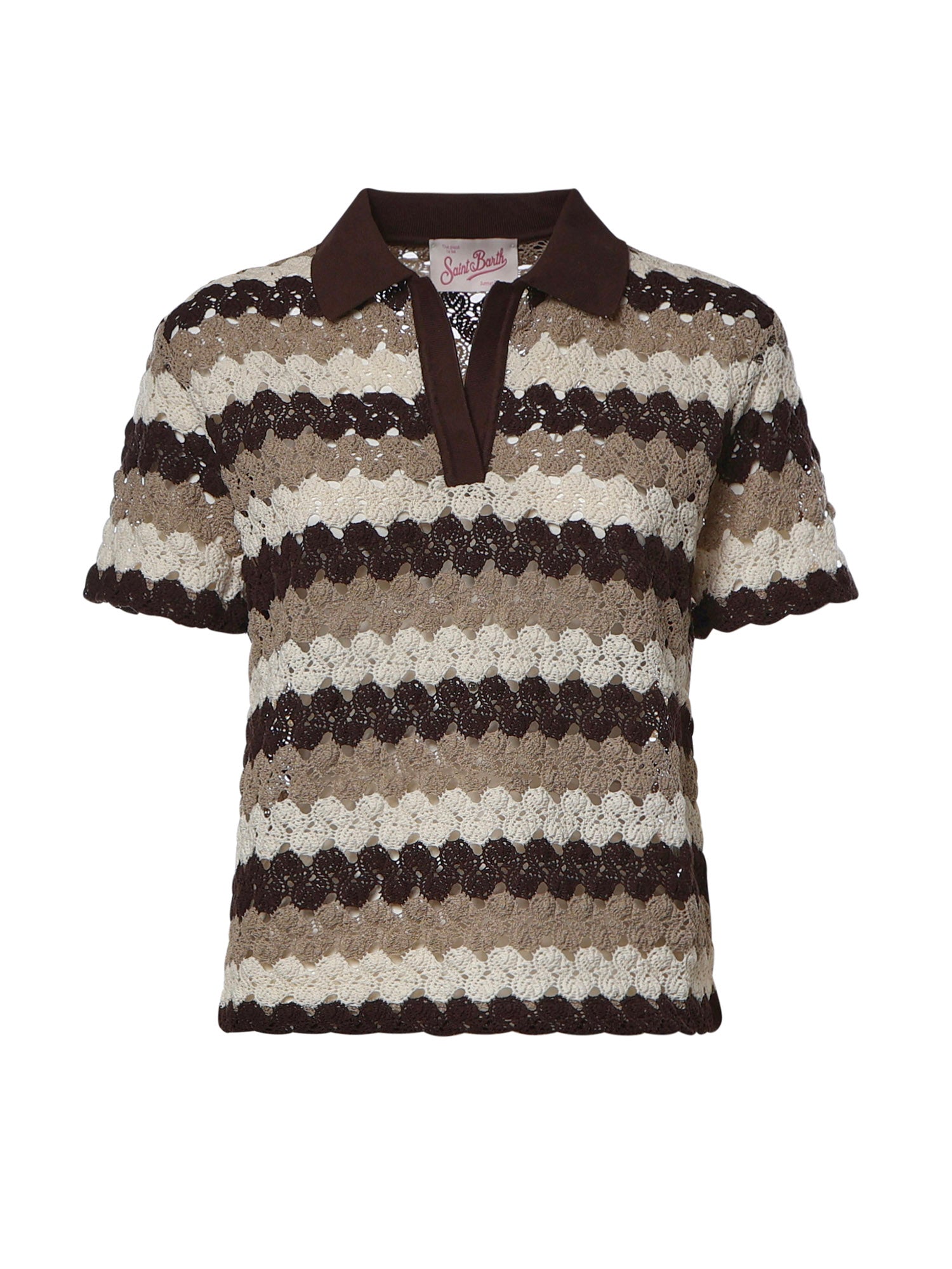 Polo Lala in misto cotone effetto crochet a righe LAA0001 08955L MC2 SAINT BARTH 