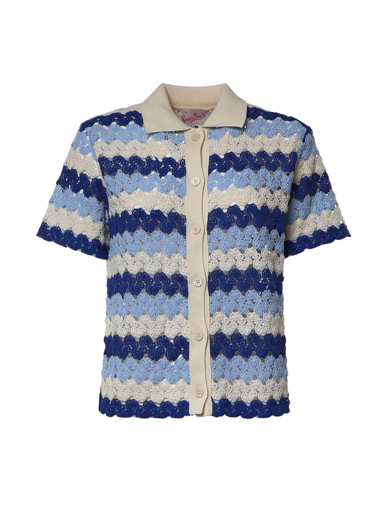Polo in maglia Monet effetto crochet a righe MOE0001 00585L MC2 SAINT BARTH 