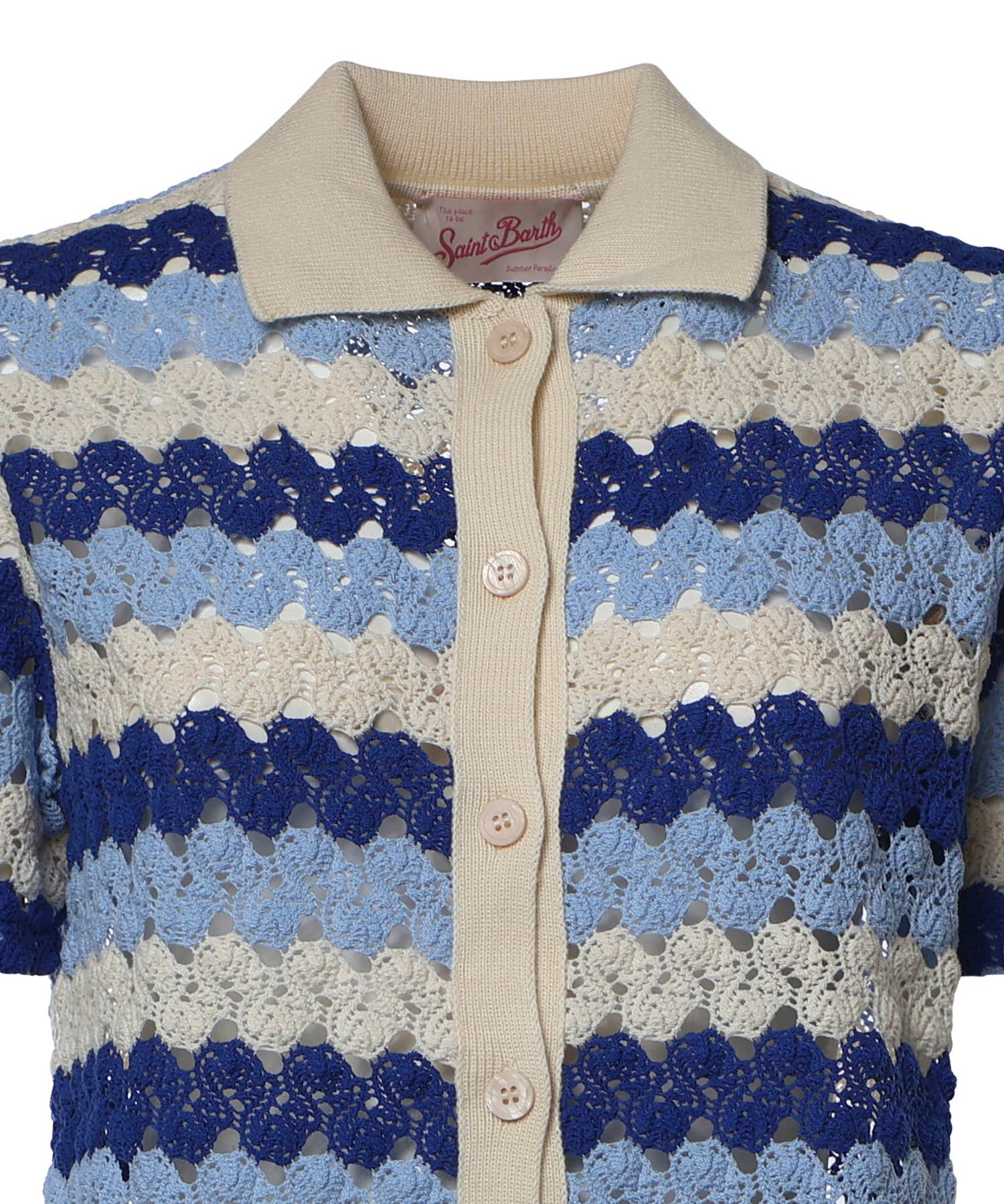 Polo in maglia Monet effetto crochet a righe MOE0001 00585L MC2 SAINT BARTH 