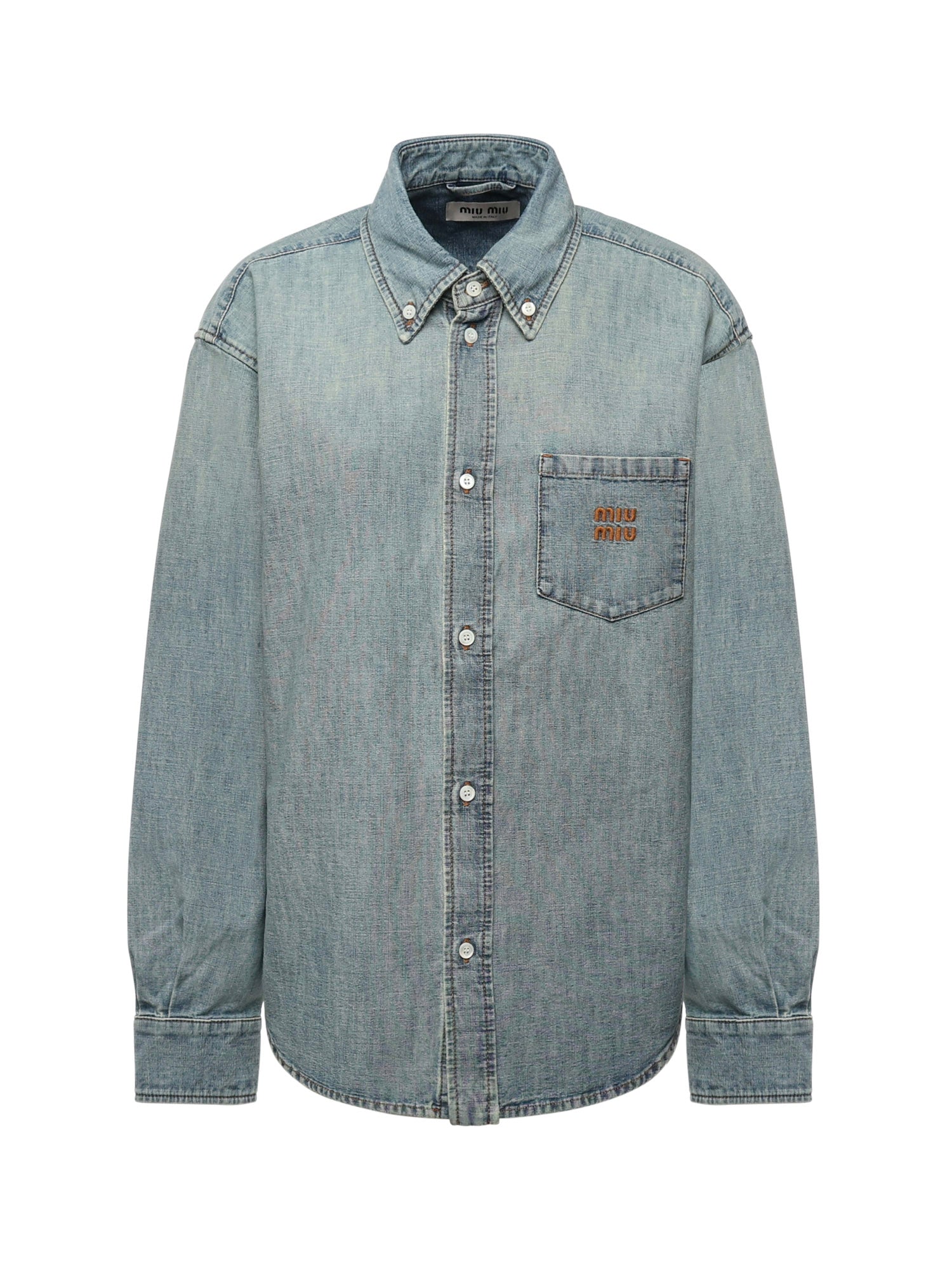 Camicia in chambray con logo GWC133 18JIF0076 MIU MIU 