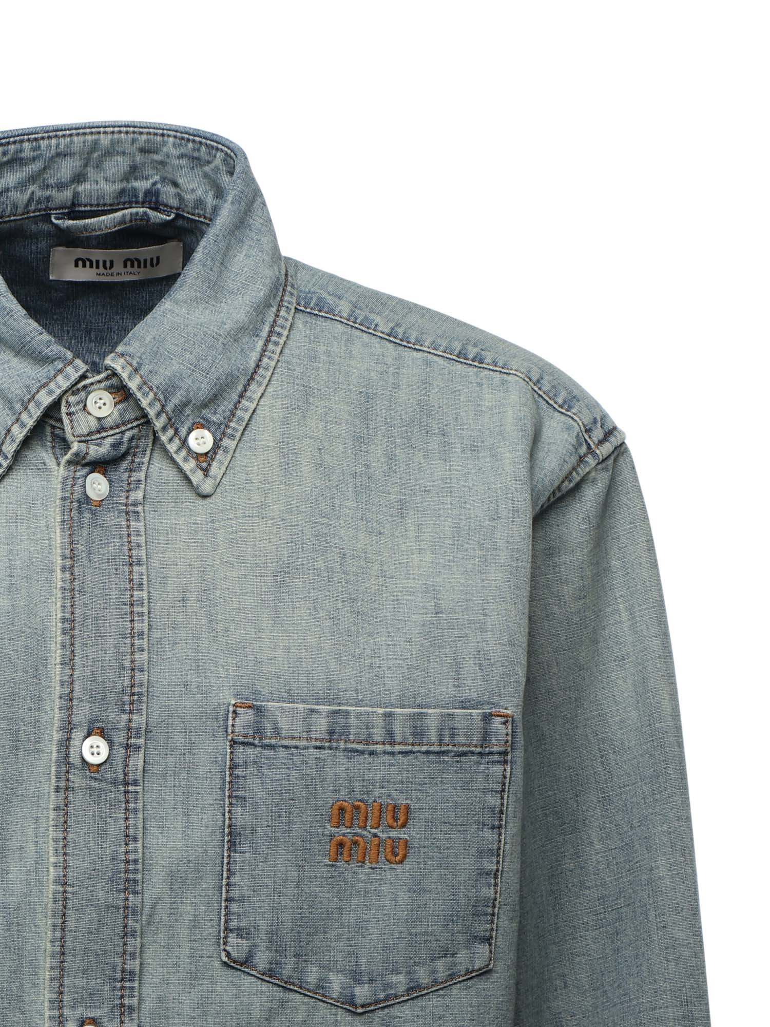 Camicia in chambray con logo GWC133 18JIF0076 MIU MIU 
