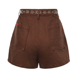 Shorts in misto lino con ricami DP9978 CIOCCOLATA OTTOD'AME 