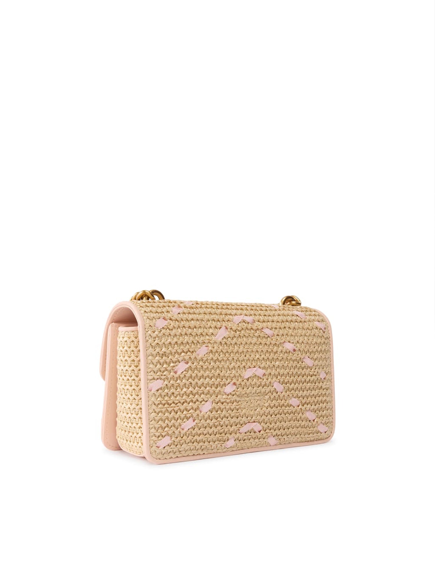 Borsa Mini Love Bag One Light in rafia e pelle 104550 A1RLHN2Q PINKO 