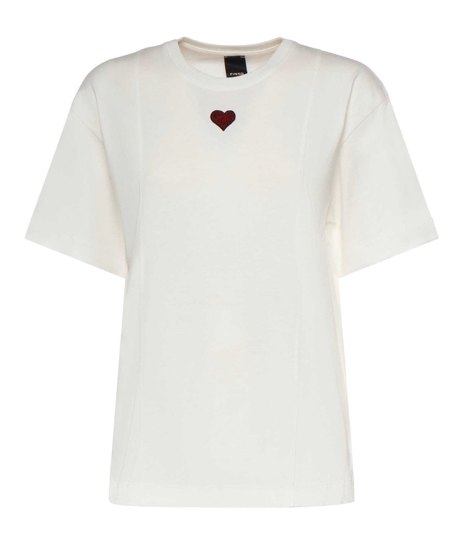 T-shirt con ricamo cuore in cotone 105665 A326Z05 PINKO 