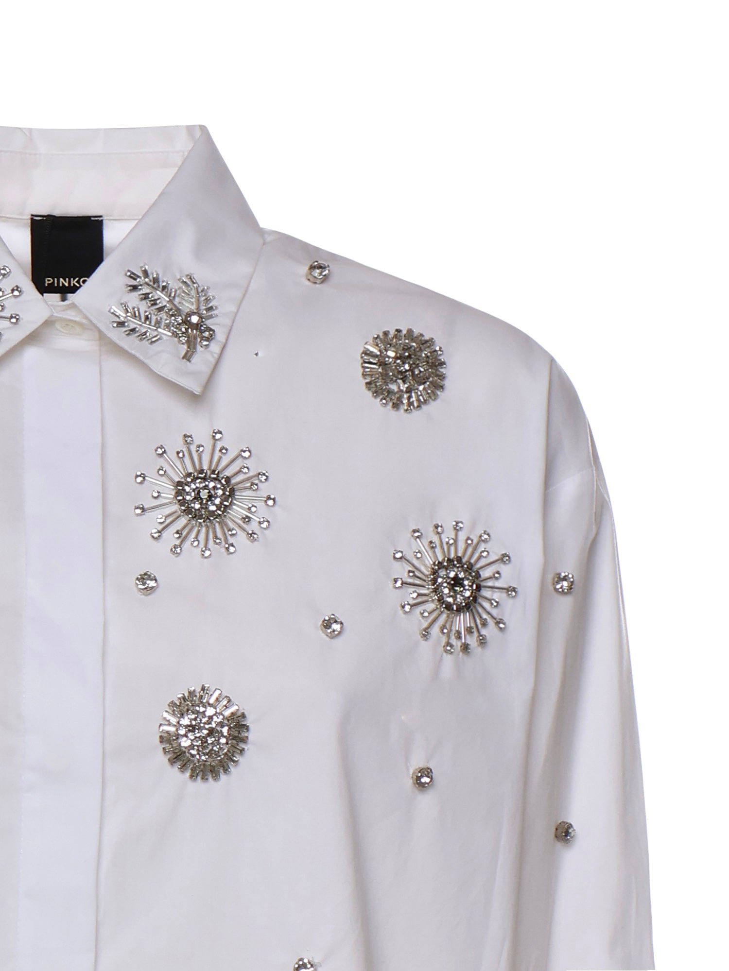 Camicia con cristalli in cotone 106225 A31WZ04 PINKO 