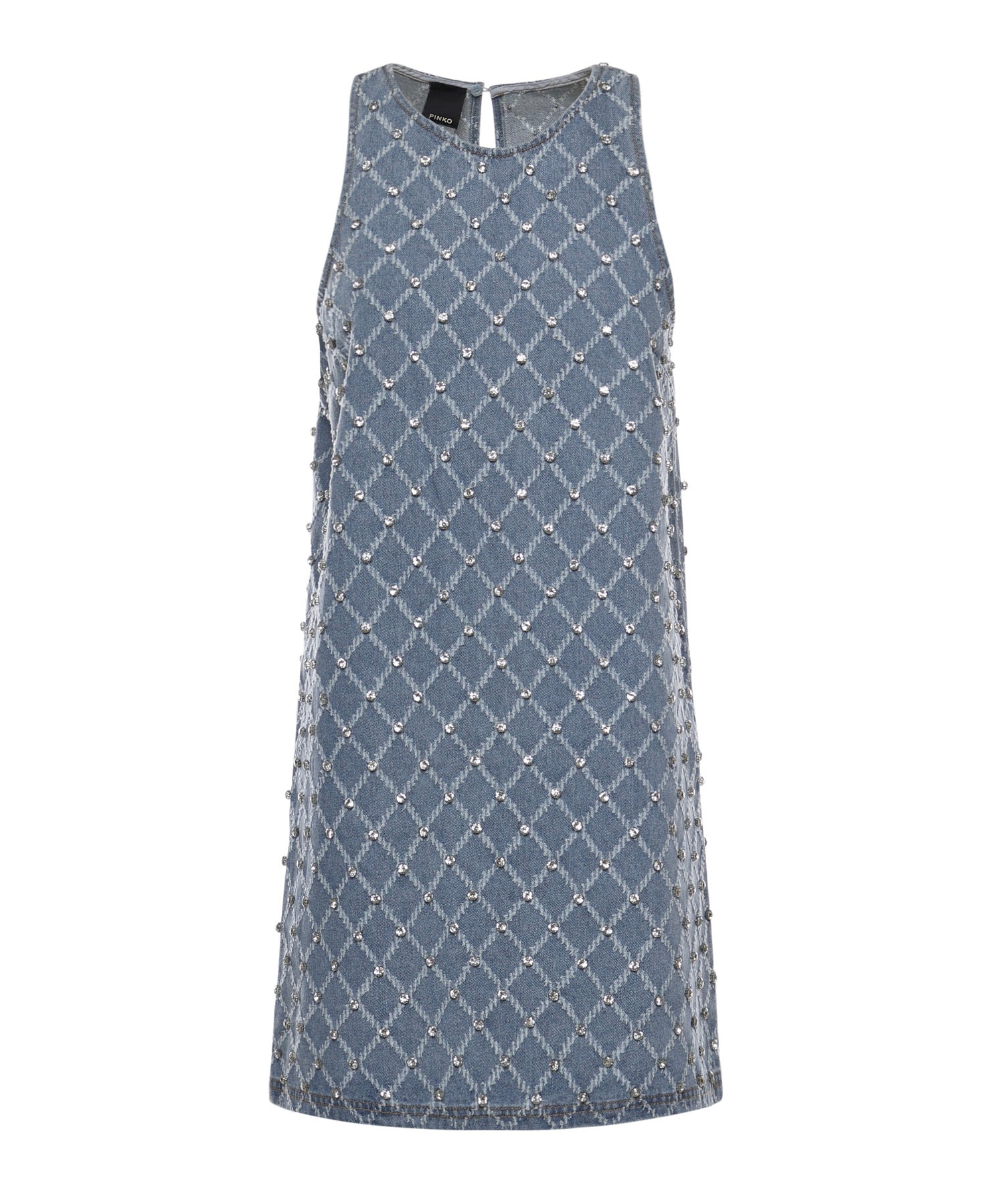 Abito corto in denim con disegno rombi e strass 106245 A32NPJE PINKO 