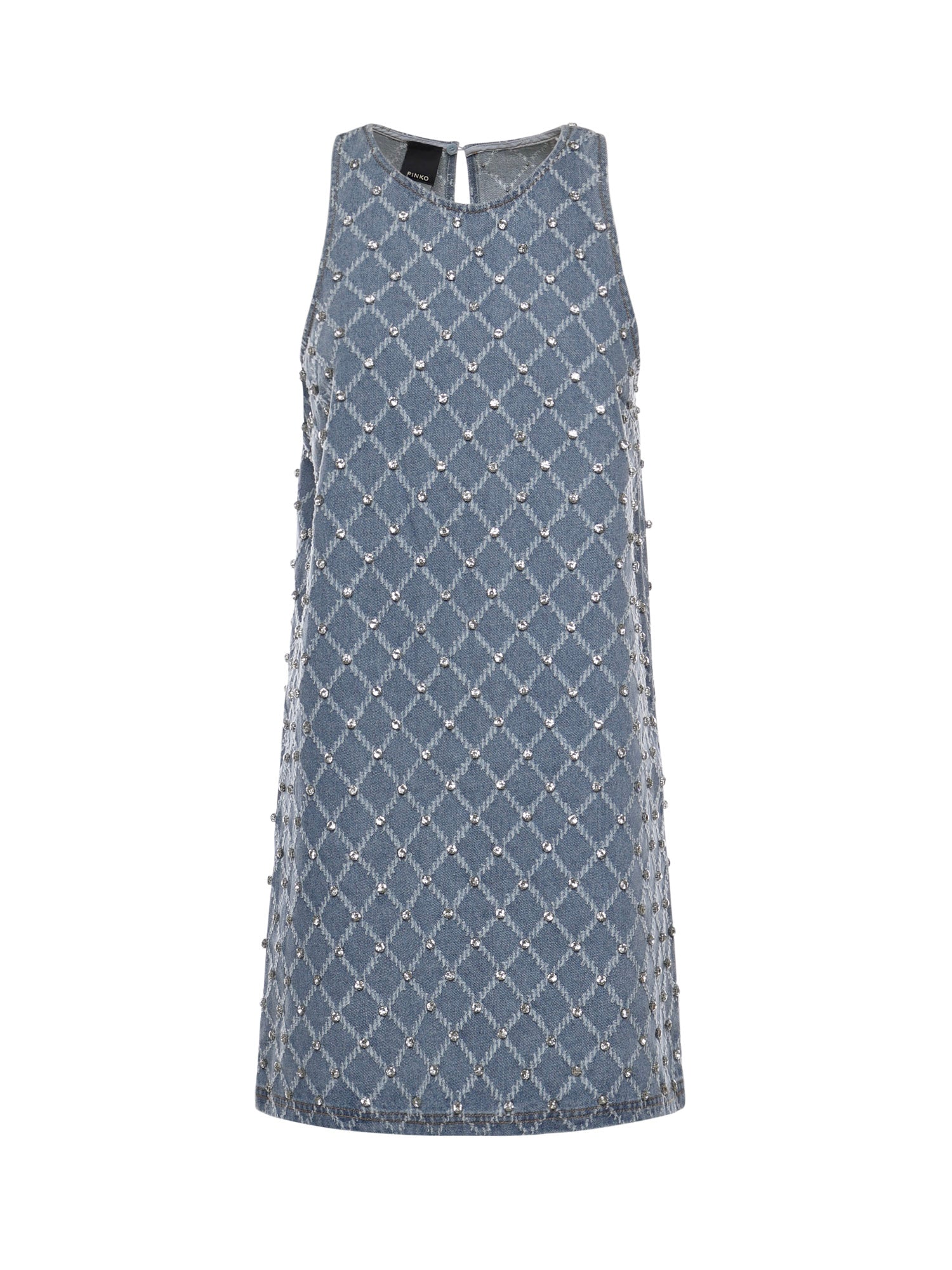 Abito corto in denim con disegno rombi e strass 106245 A32NPJE PINKO 