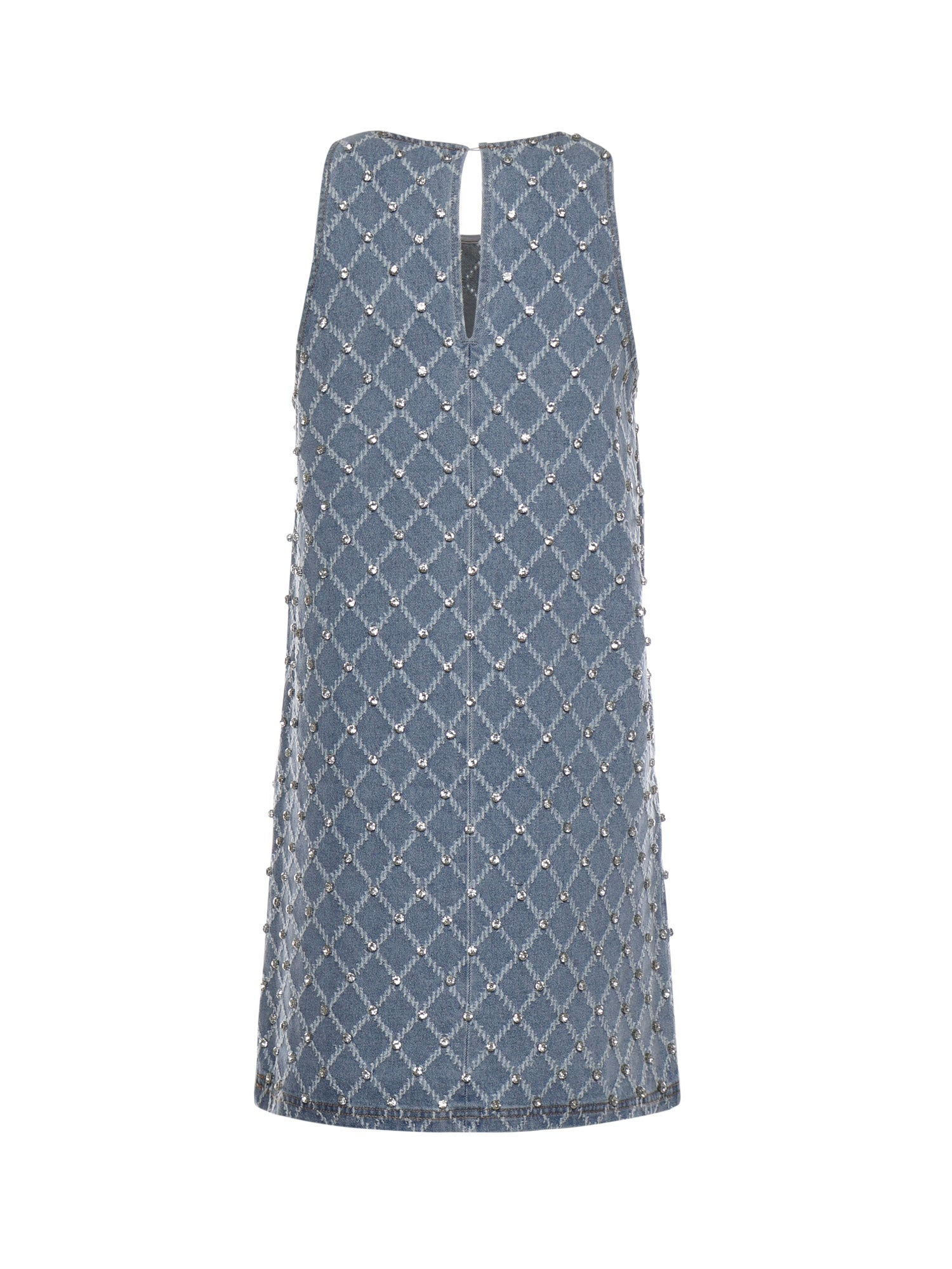 Abito corto in denim con disegno rombi e strass 106245 A32NPJE PINKO 