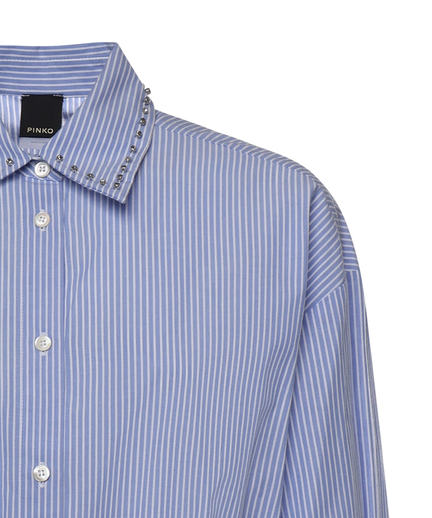 Camicia cropped a righe con colletto gioiello 106277 A32RZE5 PINKO 