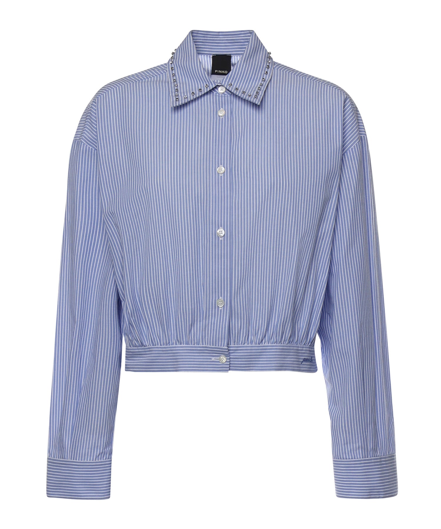 Camicia cropped a righe con colletto gioiello 106277 A32RZE5 PINKO 