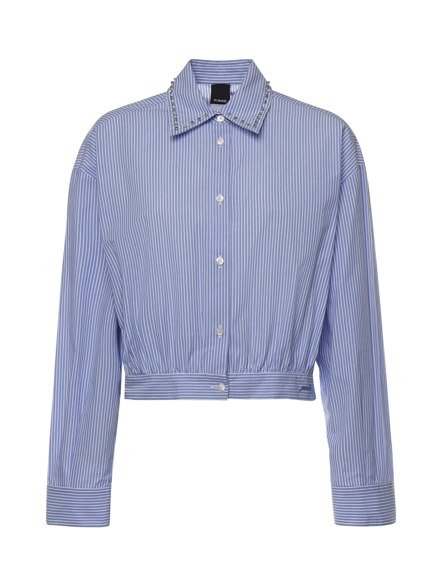 Camicia cropped a righe con colletto gioiello 106277 A32RZE5 PINKO 