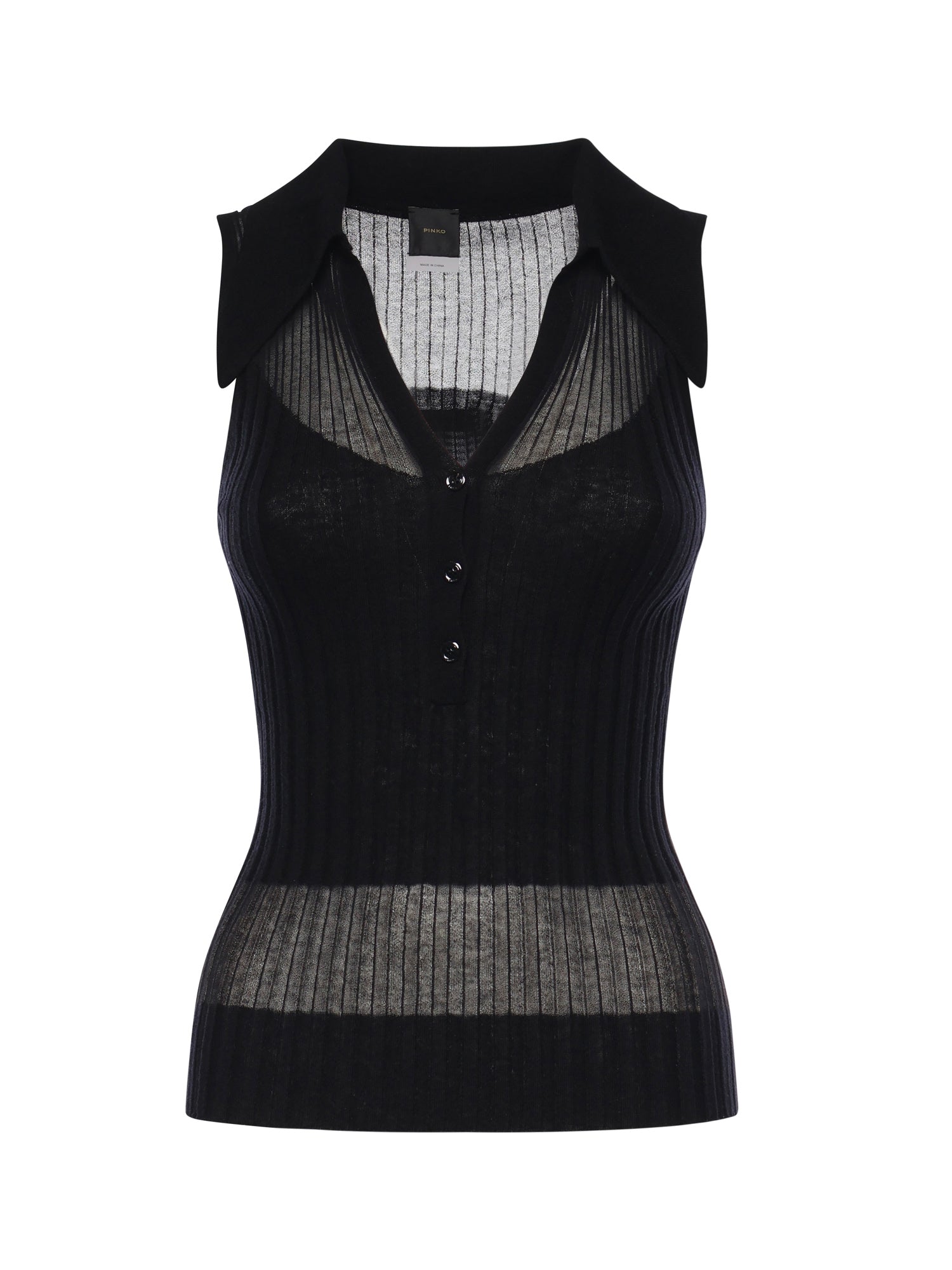 Canotta a polo in maglia a coste 106318 A34BZ99 PINKO 