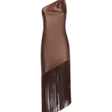Abito in satin con frange 106352 A33DL50 PINKO 
