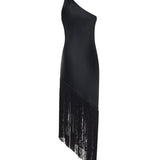 Abito in satin con frange 106352 A33DZ99 PINKO 