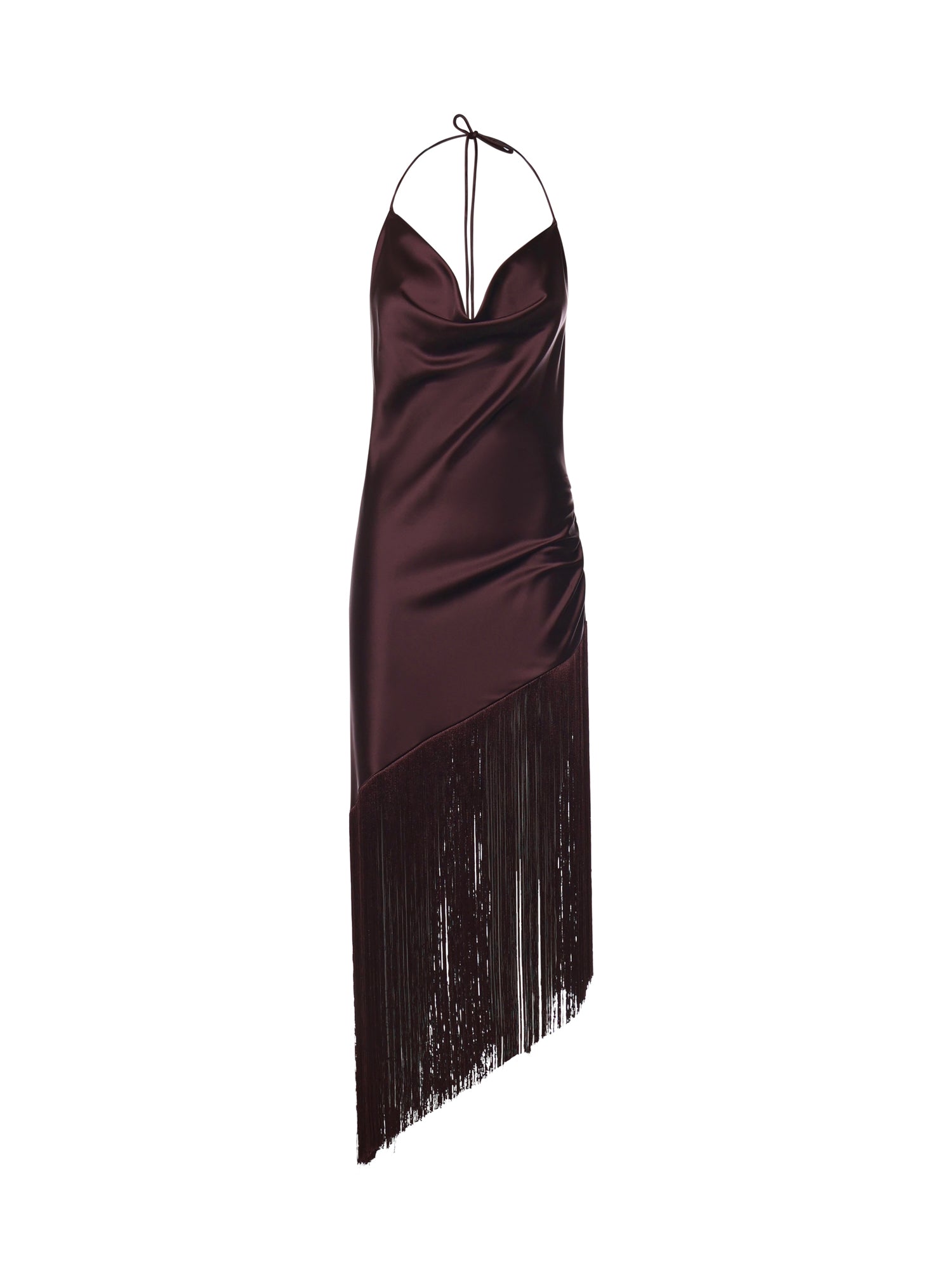 Abito asimmetrico in satin con frange 106430 A33DR57 PINKO 