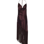 Abito asimmetrico in satin con frange 106430 A33DR57 PINKO 