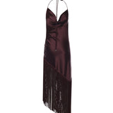 Abito asimmetrico in satin con frange 106430 A33DR57 PINKO 