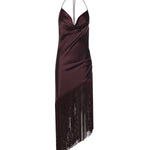 Abito asimmetrico in satin con frange 106430 A33DR57 PINKO 