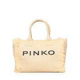 Borsa shopper media Beach in rafia con logo e nappine 106673 A39YHZ3Q PINKO 