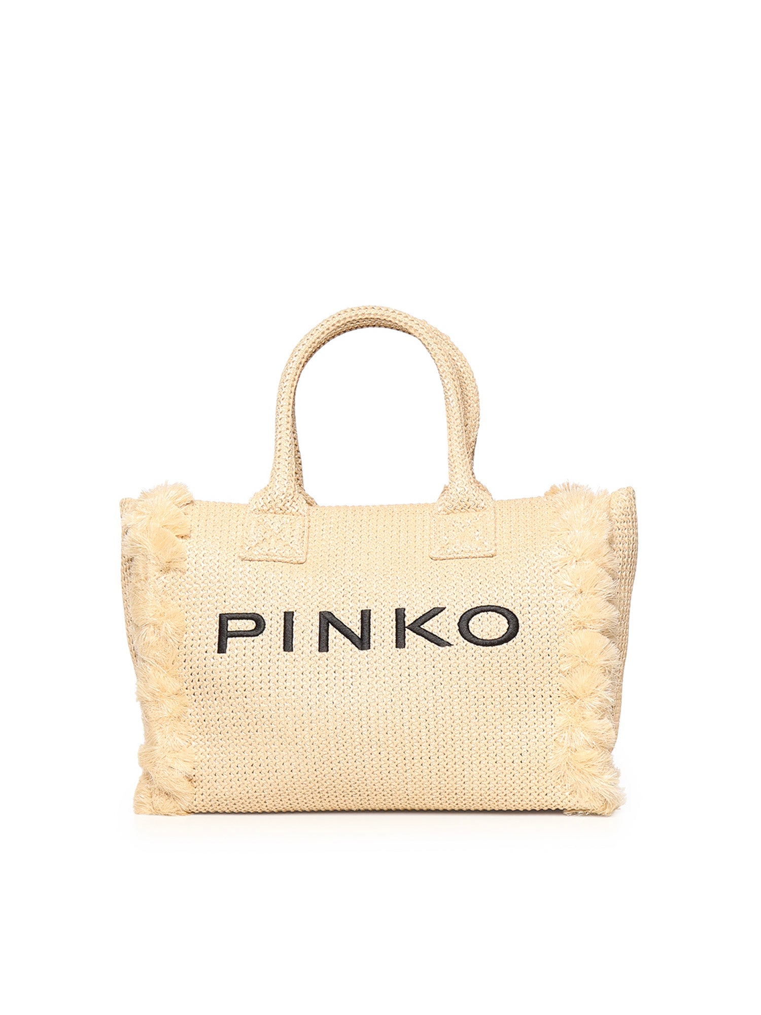 Borsa shopper media Beach in rafia con logo e nappine 106673 A39YHZ3Q PINKO 