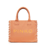 Borsa shopper Beach in canvas con logo 106673 A3A4L08 PINKO 