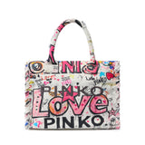 Borsa shopper in cotone con logo<BR/> 106673 A3B6ZW0Q PINKO 