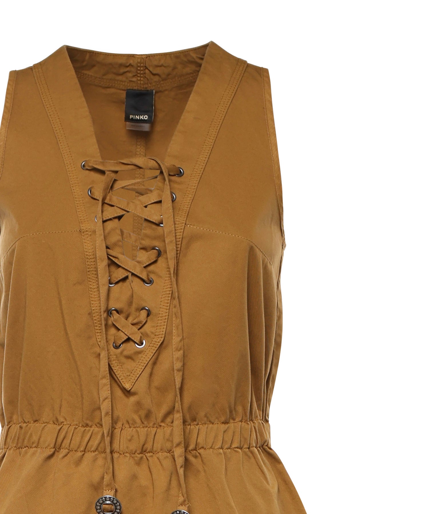 Abito lungo in cotone con balza e nastri 106822 A3AXL25 PINKO 