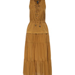 Abito lungo in cotone con balza e nastri 106822 A3AXL25 PINKO 