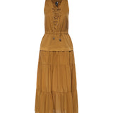 Abito lungo in cotone con balza e nastri 106822 A3AXL25 PINKO 
