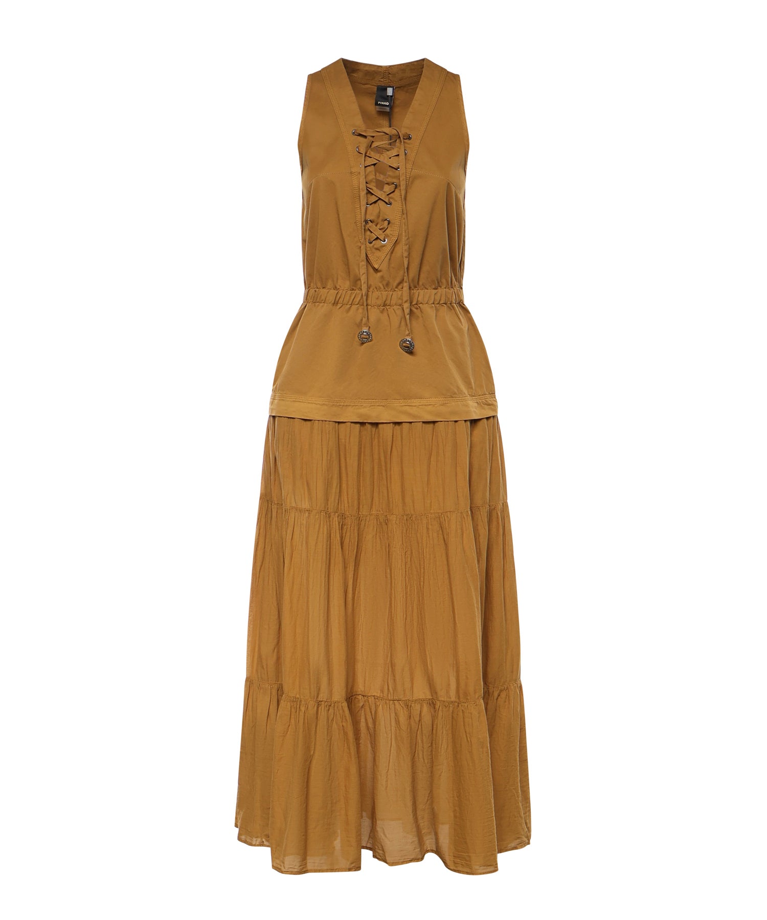 Abito lungo in cotone con balza e nastri 106822 A3AXL25 PINKO 