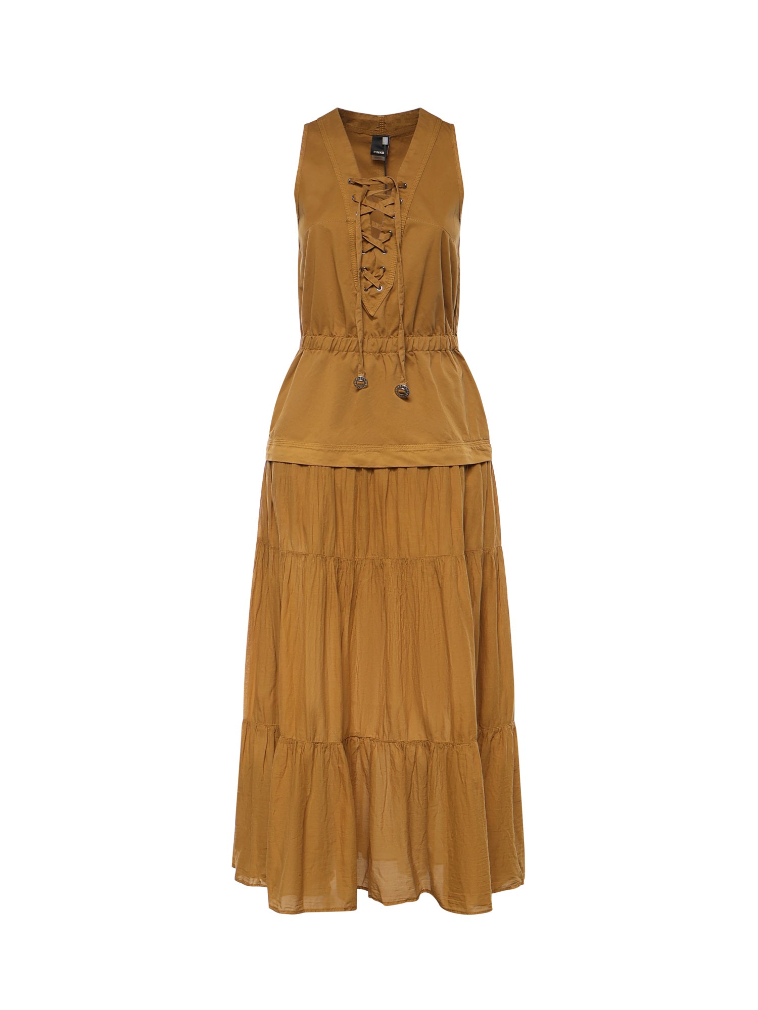 Abito lungo in cotone con balza e nastri 106822 A3AXL25 PINKO 