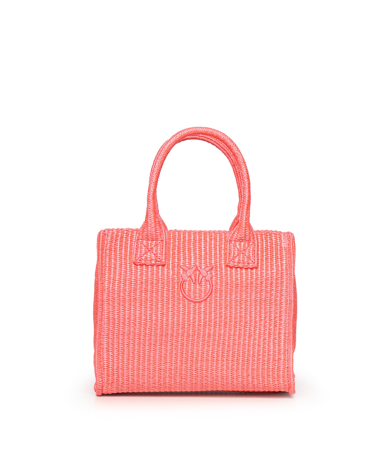 Borsa shopper piccola Beach in rafia con logo Love Birds<BR/> 106832 A39YN17 PINKO 
