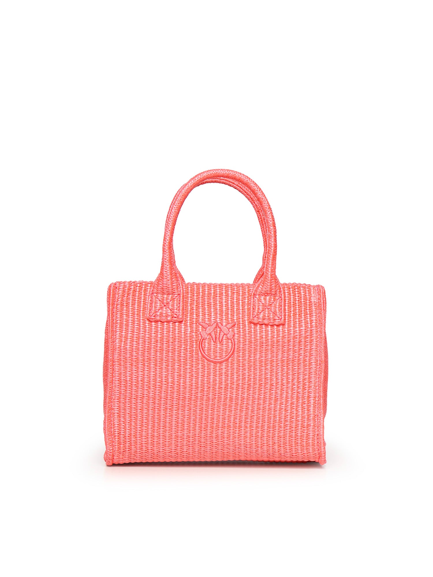 Borsa shopper piccola Beach in rafia con logo Love Birds<BR/> 106832 A39YN17 PINKO 