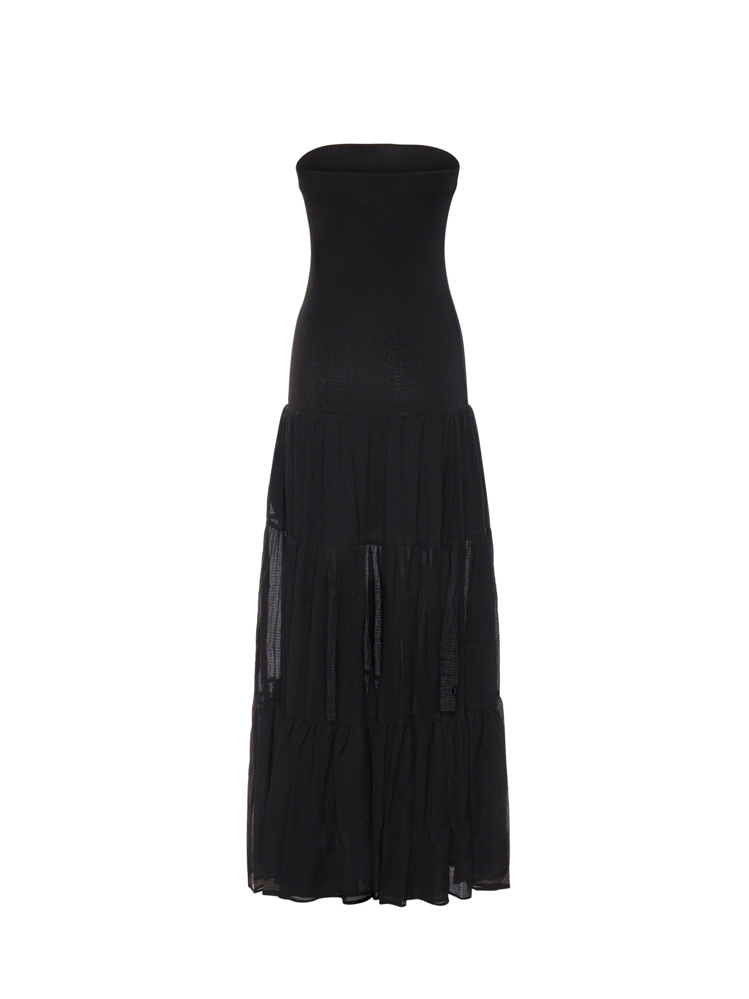 Abito lungo con top a costine e gonna a balze 107015 A3D1Z99 PINKO 