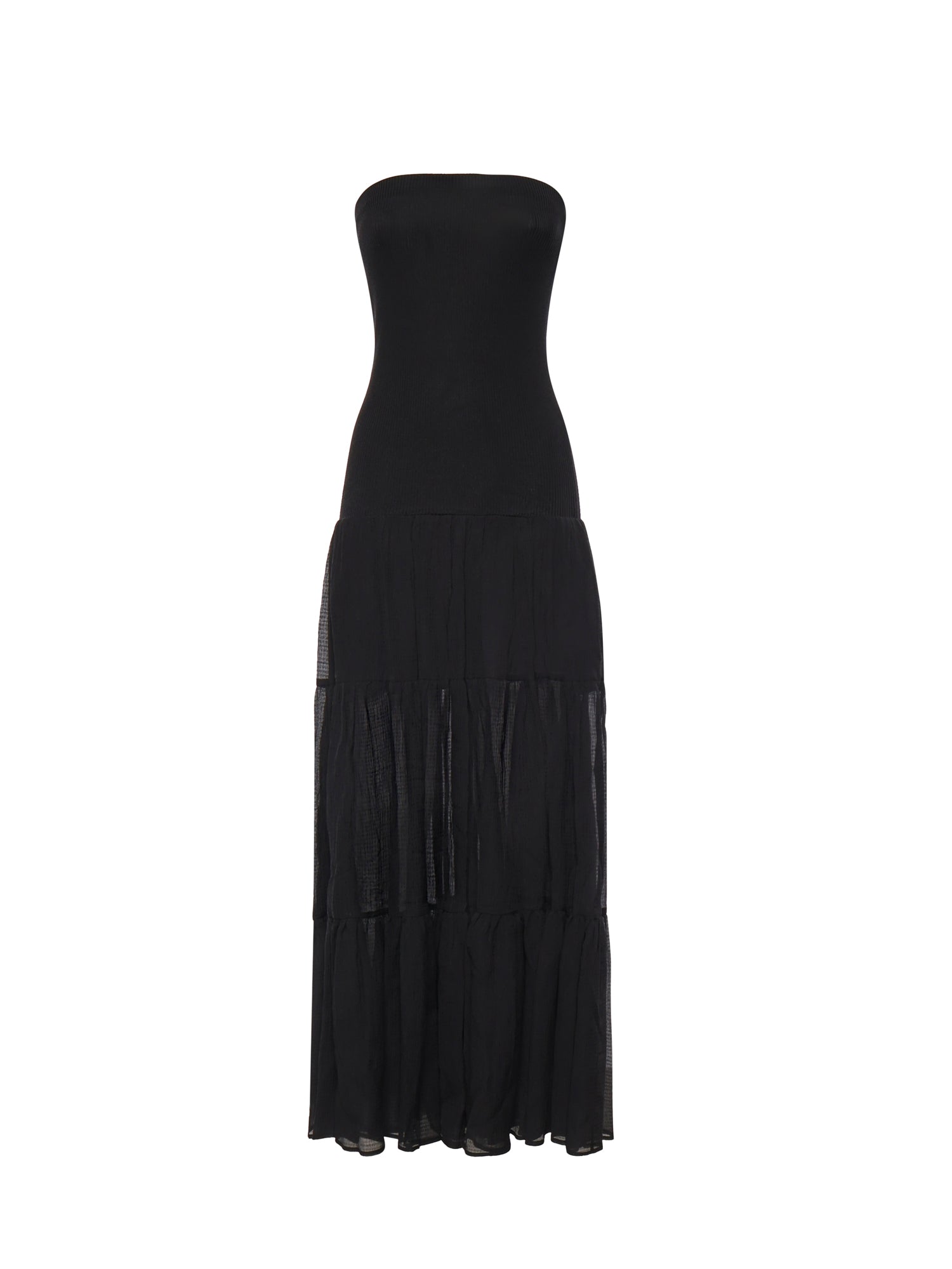Abito lungo con top a costine e gonna a balze 107015 A3D1Z99 PINKO 