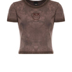 T-shirt cropped a coste con logo<BR/> 107311 A3H5L72 PINKO 